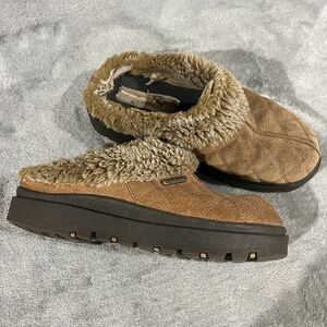 Vintage Y2K Skechers Tan Chunky Slip On Shoes Mules Faux Fur Lined Womens Sz 7.5
